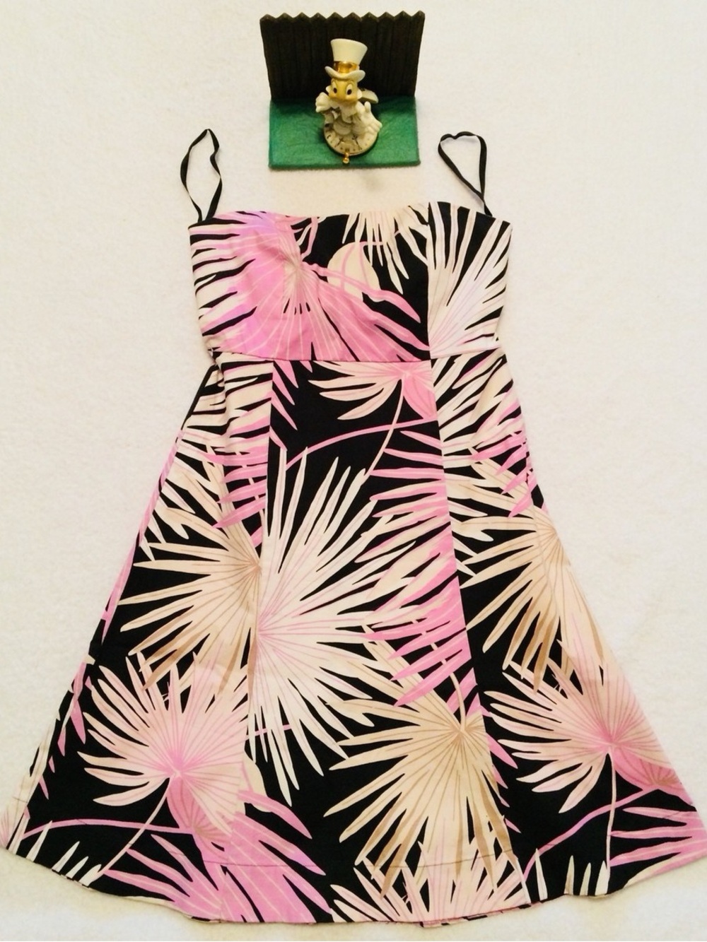 GAP Pink and Cream Palm-Print Black Midi Dress